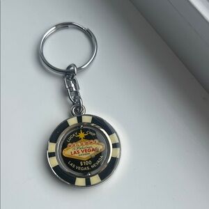 Las Vegas $100 Poker Chip Keychain - Black & Cream